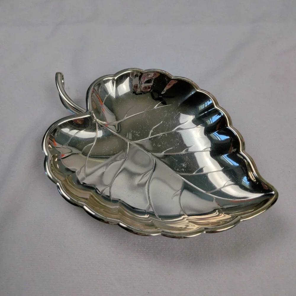 Vintage West Germany Silverplated Leaf Dish Footed Trinket Tray Catchall 7 inch